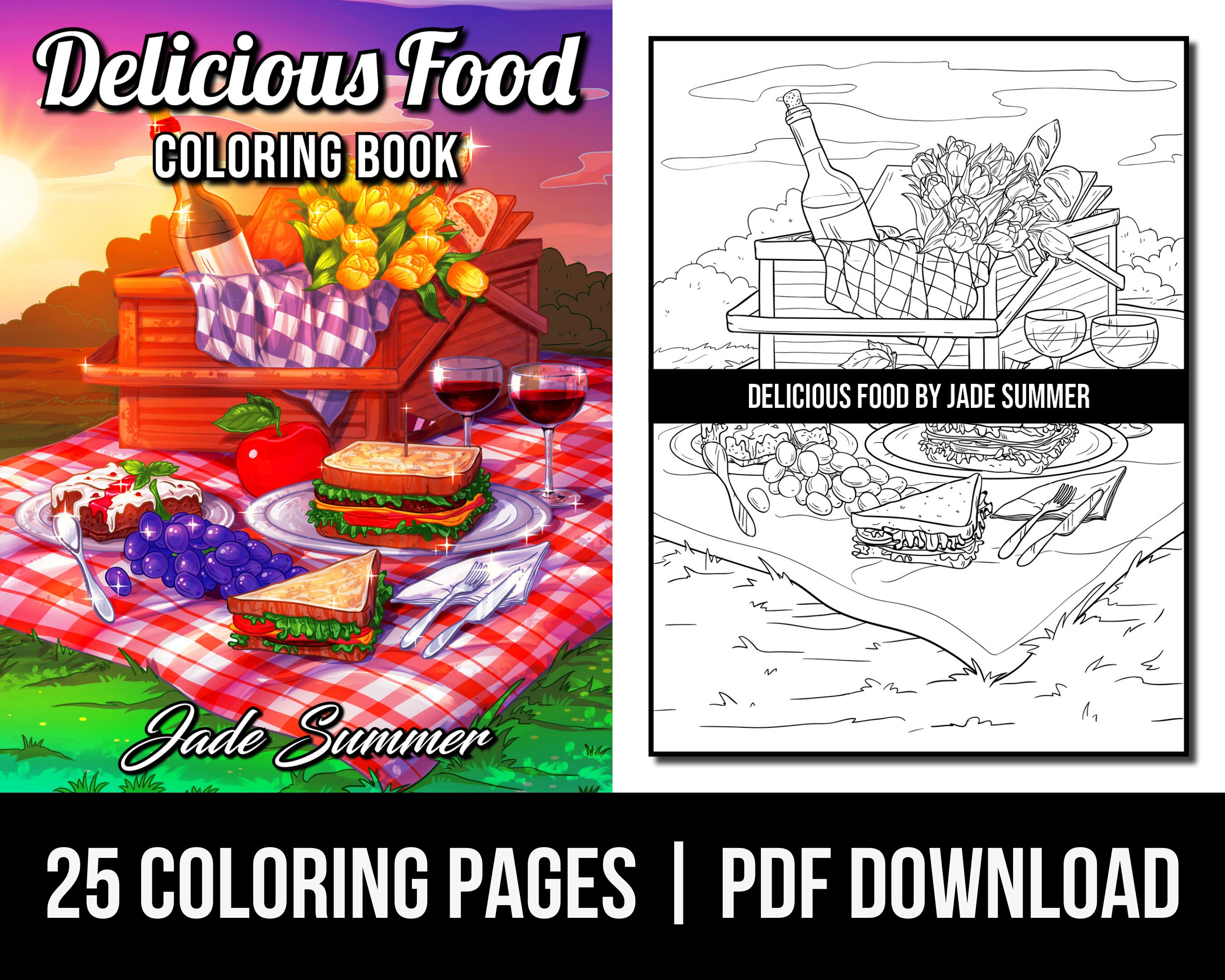 Food coloring pages delicious food adult coloring book by jade summer digital coloring pages printable pdf download download now