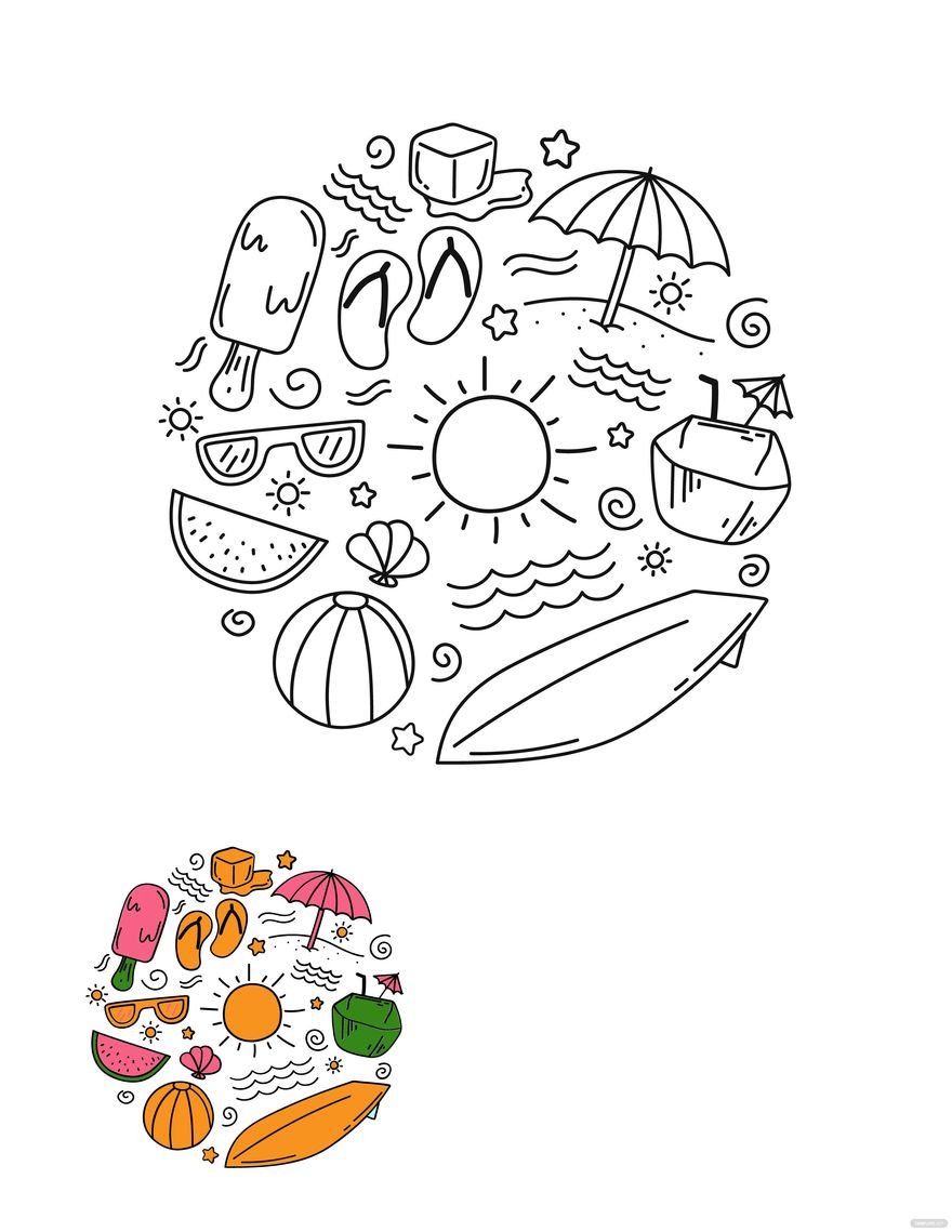 Free summer doodle coloring page