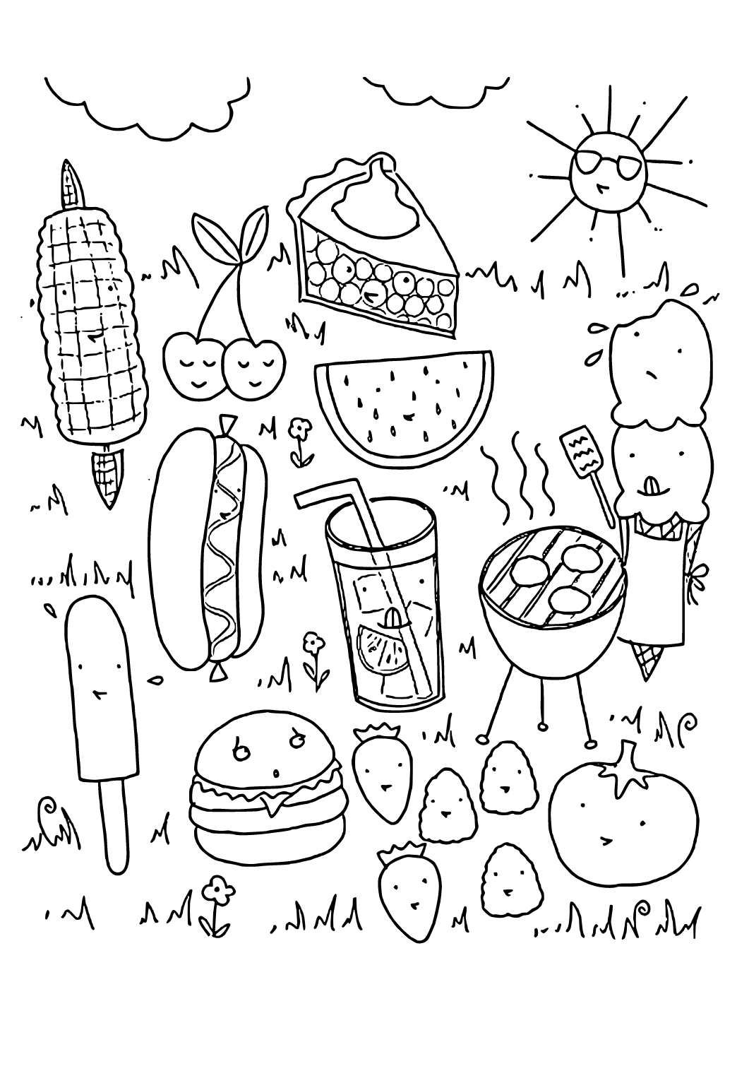 Free printable summer food coloring page for adults and kids