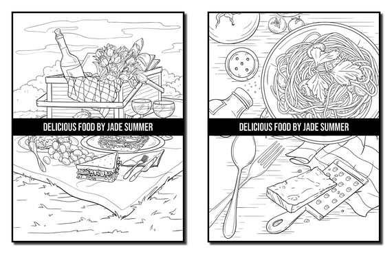 Food coloring pages delicious food adult coloring book by jade summer digital coloring pages printable pdf download download now