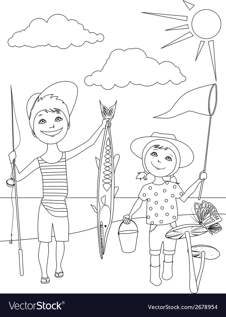 Summer activities for kids coloring page vector image