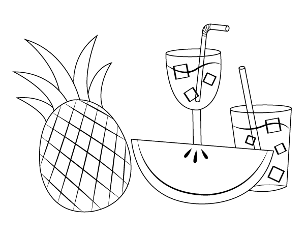 Printable summer fruits and drinks coloring page