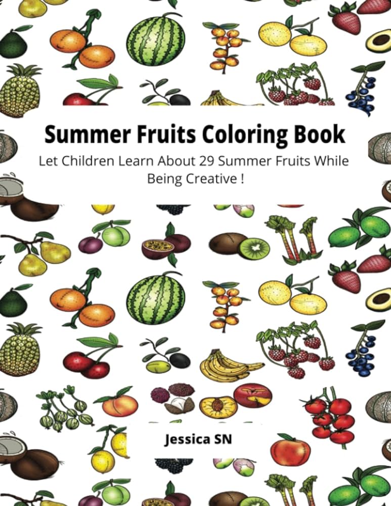 Summer fruits coloring book for children age