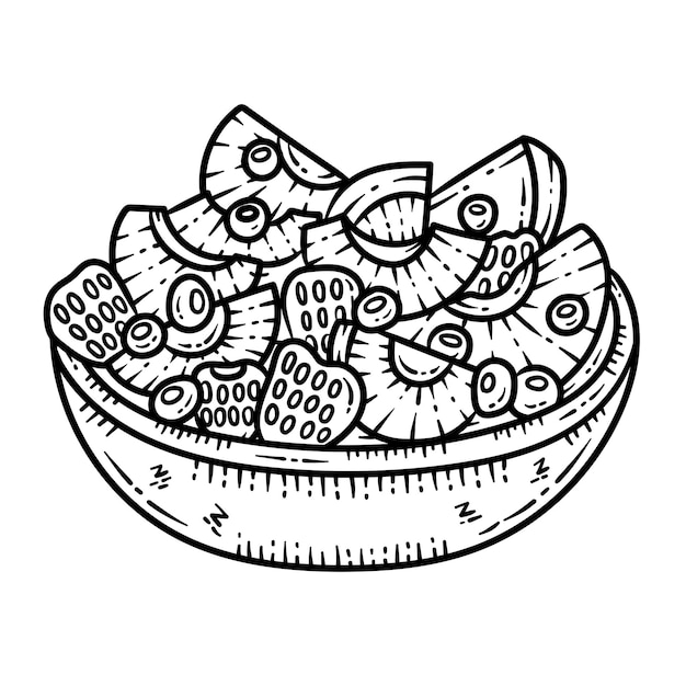 Premium vector summer fruit salad line art coloring page