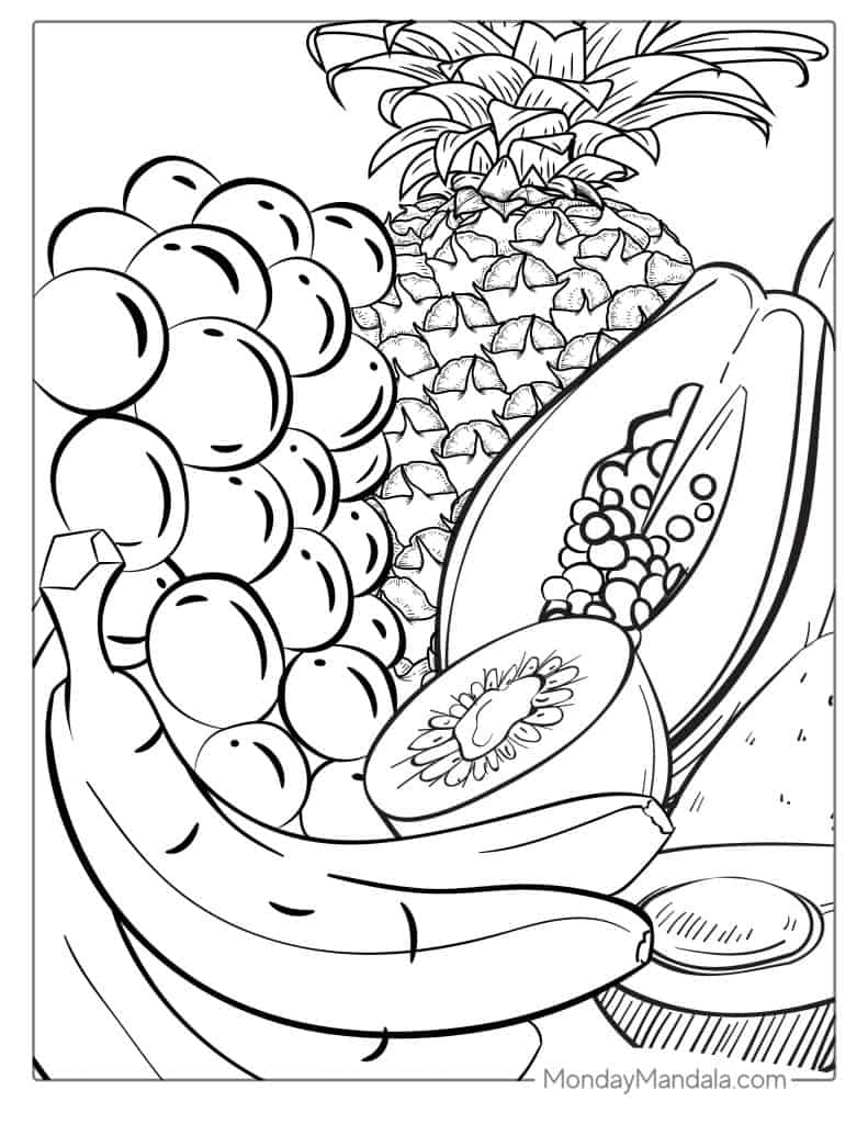 Fruit coloring pages free pdf printables