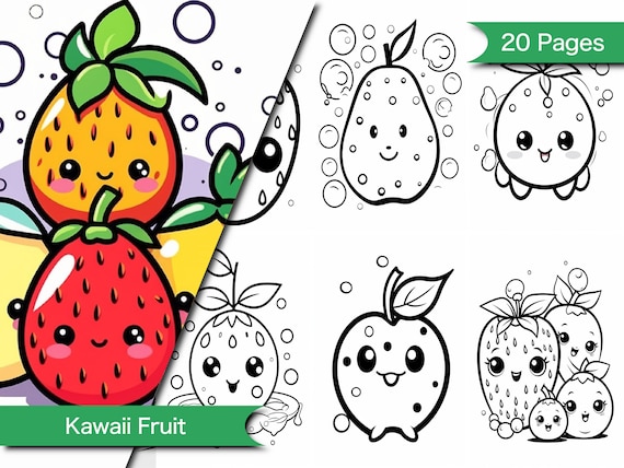 Kawaii fruit coloring book adorable fruit illustrations for summer vibes and creative fun coloring parties kawaii instant download