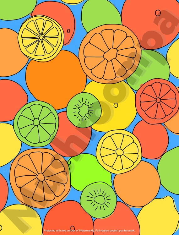 Summer fruit coloring page instant download