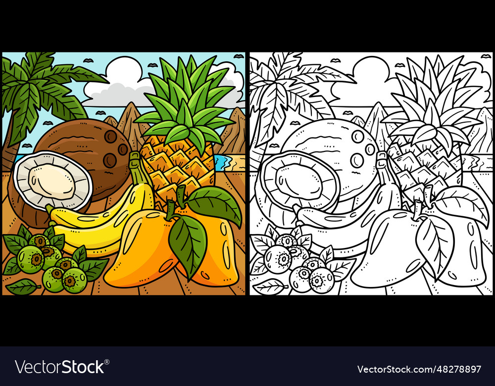 Summer tropical fruits coloring page royalty free vector