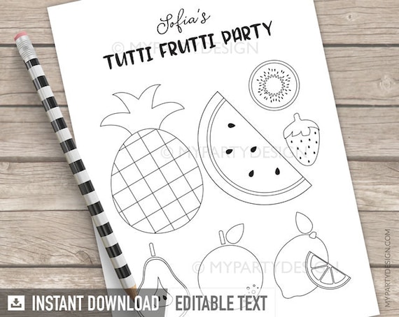 Twotti frutti party coloring page tutti frutti printable summer fruit birthday activity instant download printable editable text pdf