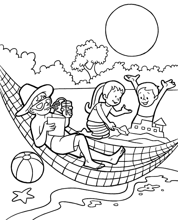 Summer hammock printable coloring page