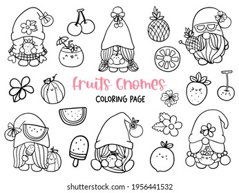 Fruits gnomes doodle summer gnome coloring stock vector royalty free