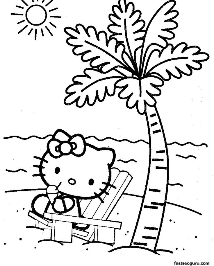 Free coloring pages for kids hello kitty at the beach