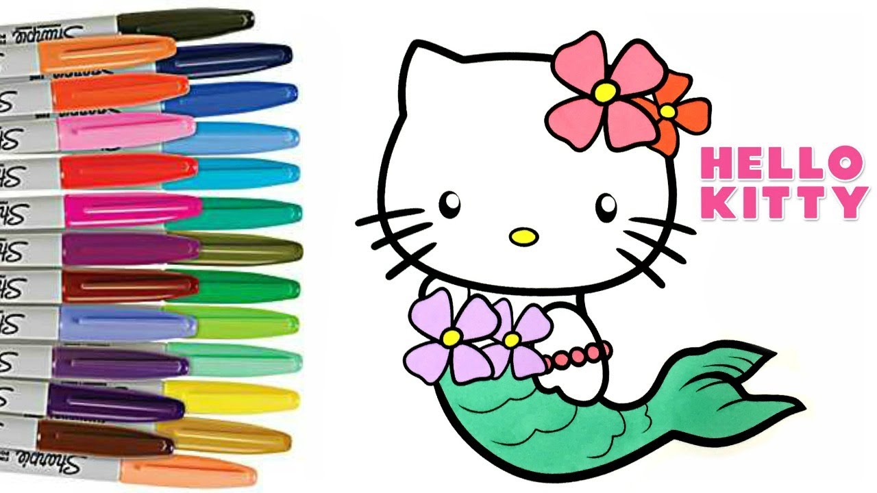 Hello kitty coloring book page mermaid airplane summer hello kitty colouring