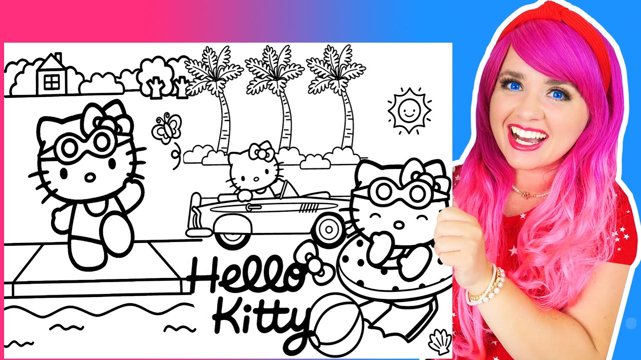 Coloring hello kitty in the summer coloring pages markers crayons