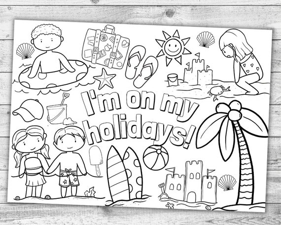 Im on my beach holidays printable colouring page instant digital download holiday bag activity for kids journey travel game