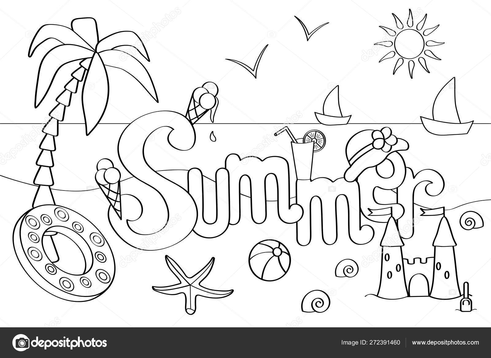 Vector coloring page on the theme of summer vacation at the sea stock vector by elvirkindomyandexru