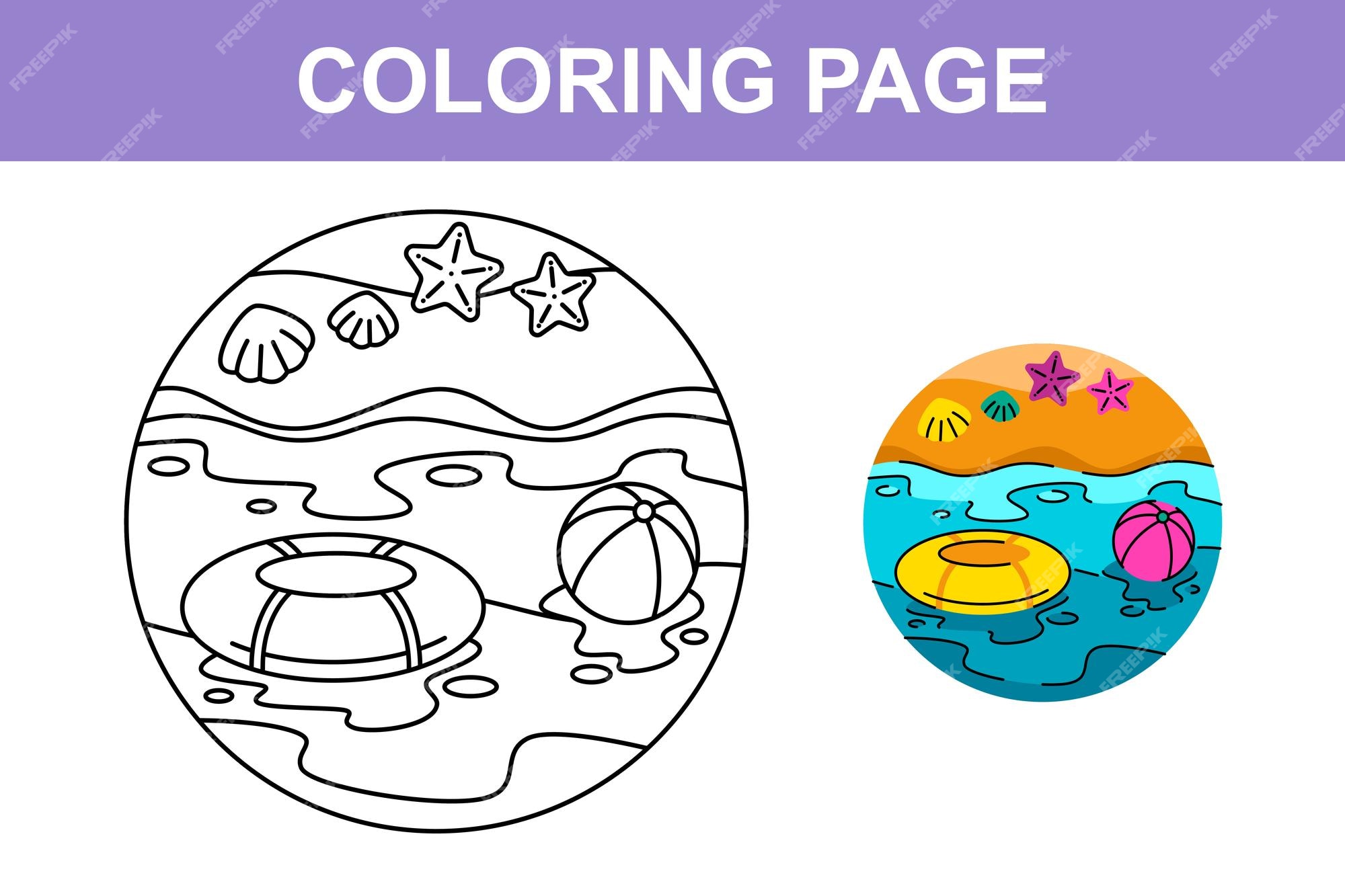 Premium vector happy summer beach holiday coloring page for kids activity