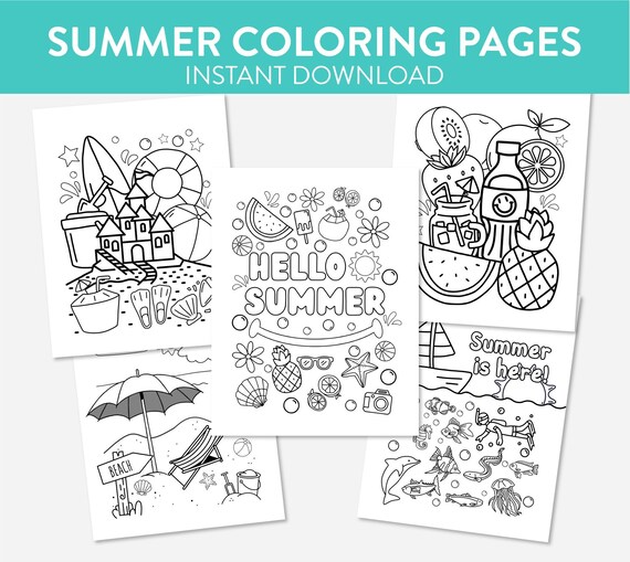 Coloring pages summer activity printable for kids worksheets homeschool school break vacation car trip beach holiday printable download