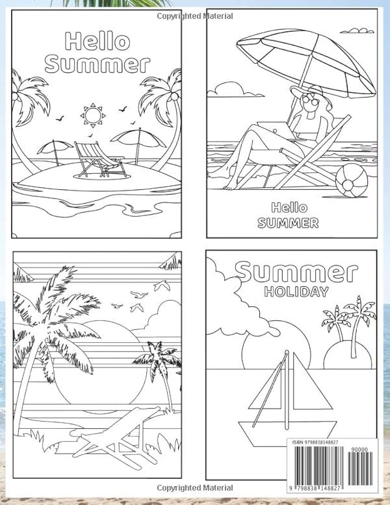 Summer beach coloring book for kids ages