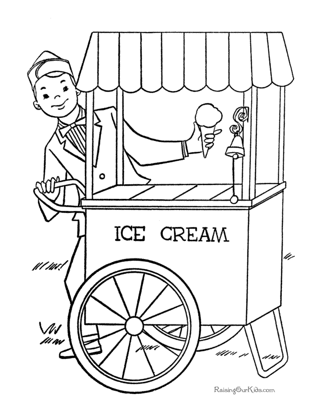 Ice cream cart summer coloring page