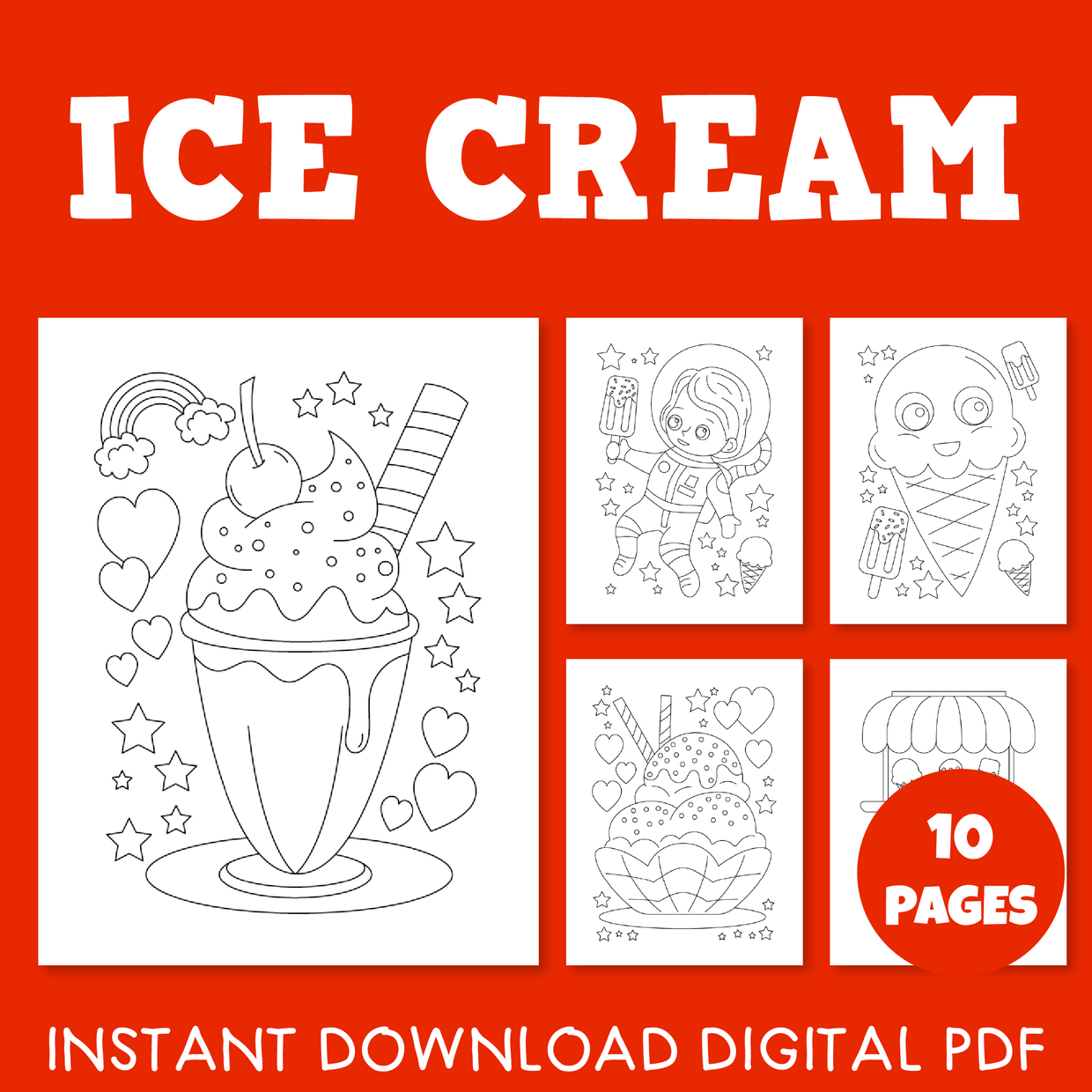 Ice cream sweet summer dessert coloring pages pack