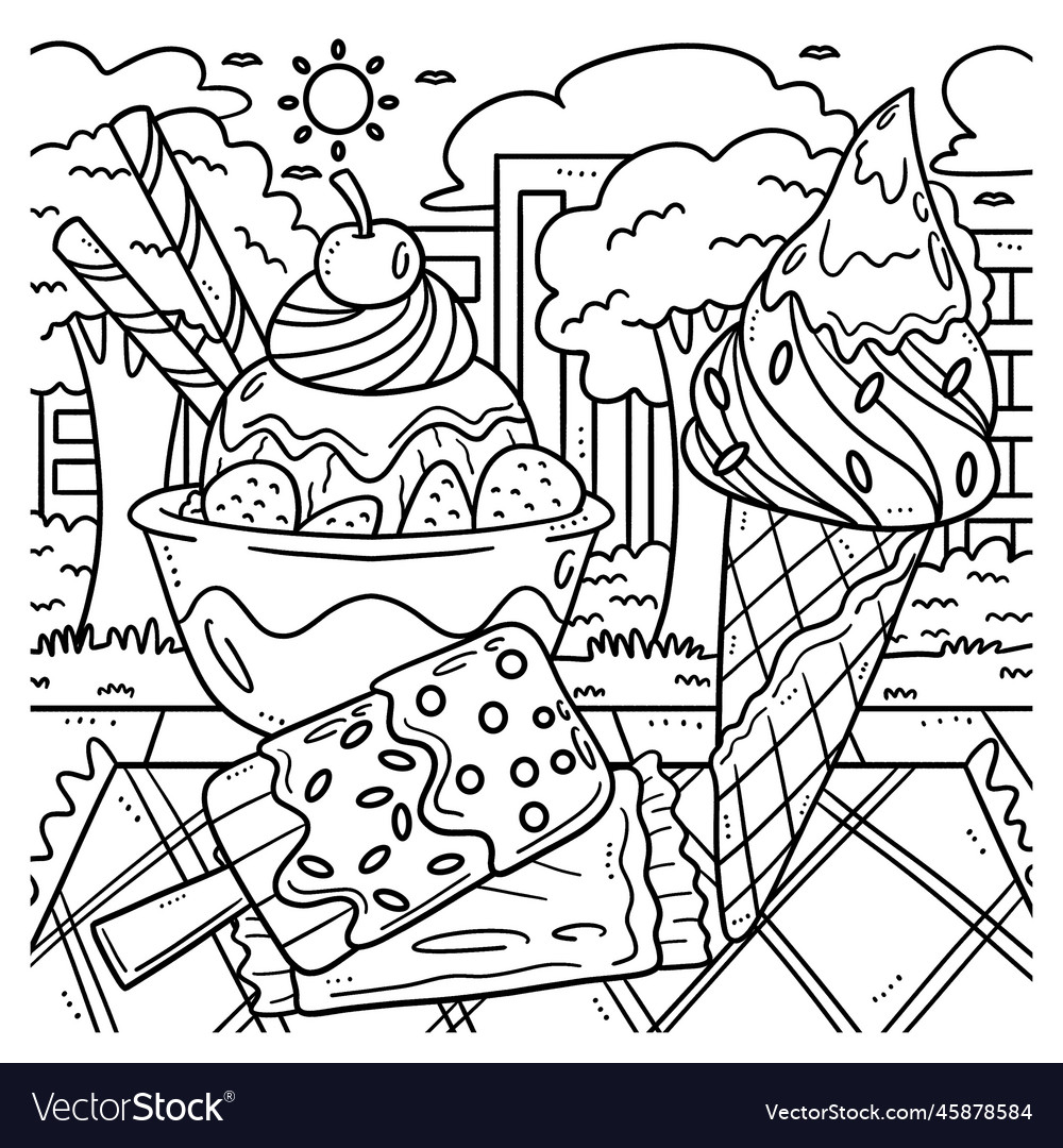 Summer ice cream coloring page for kids royalty free vector