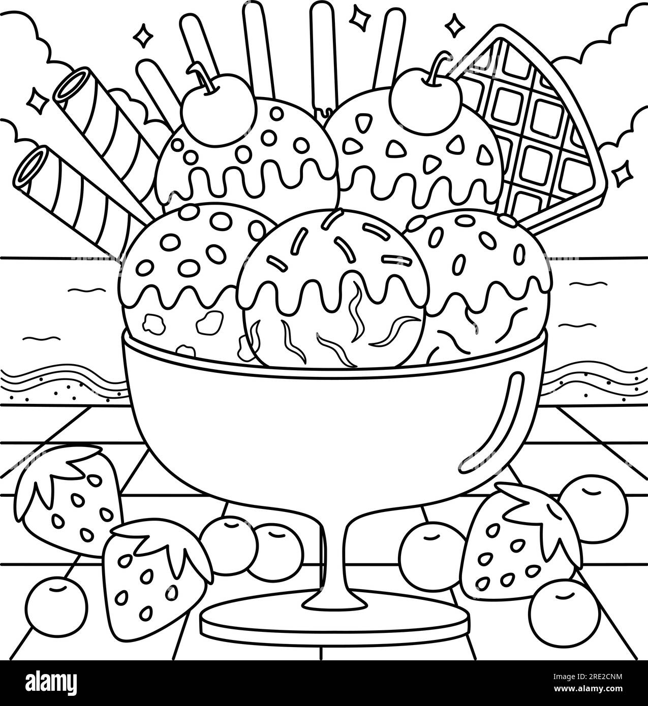 Ice cream on the beach summer coloring page stock vector image art