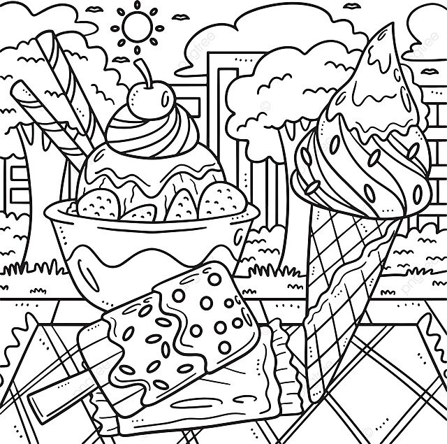 Summer ice cream coloring page for kids sunny colouring coloring page vector sunny colouring coloring page png and vector with transparent background for free download