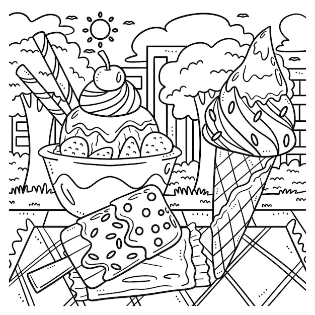 Premium vector summer ice cream coloring page for kids