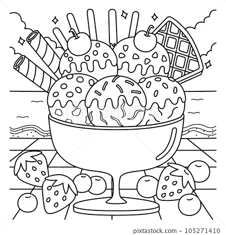 Ice cream on the beach summer coloring page