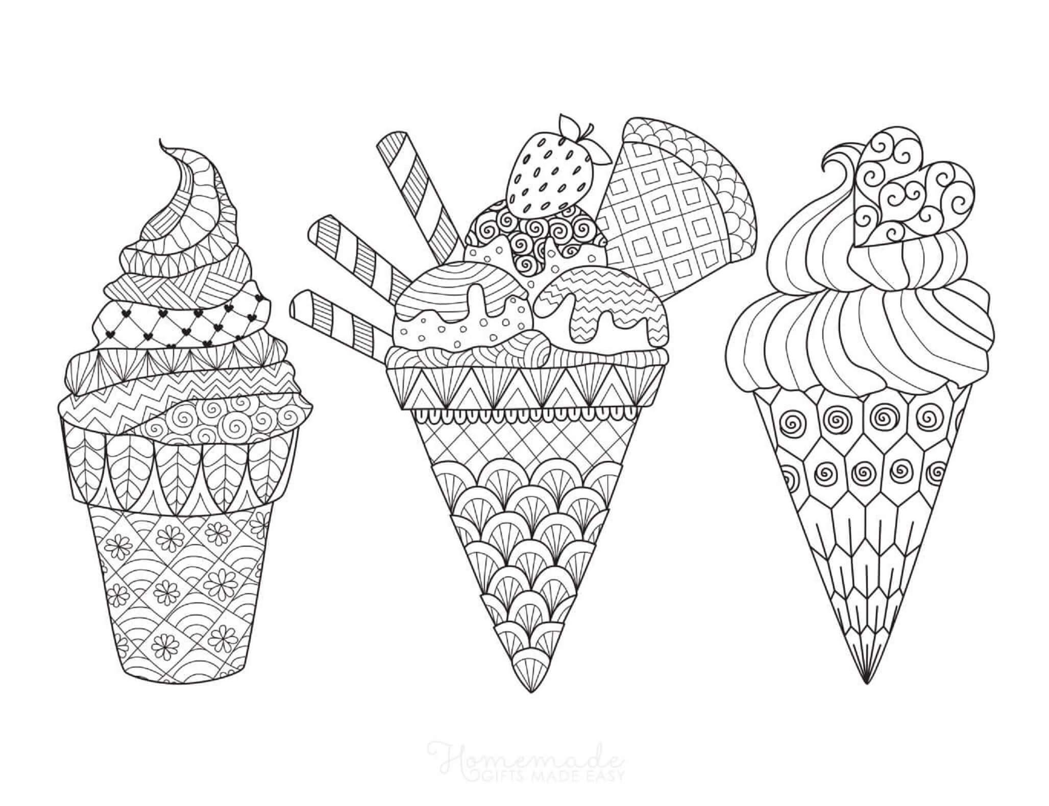 Three ice cream in summer mandala coloring page