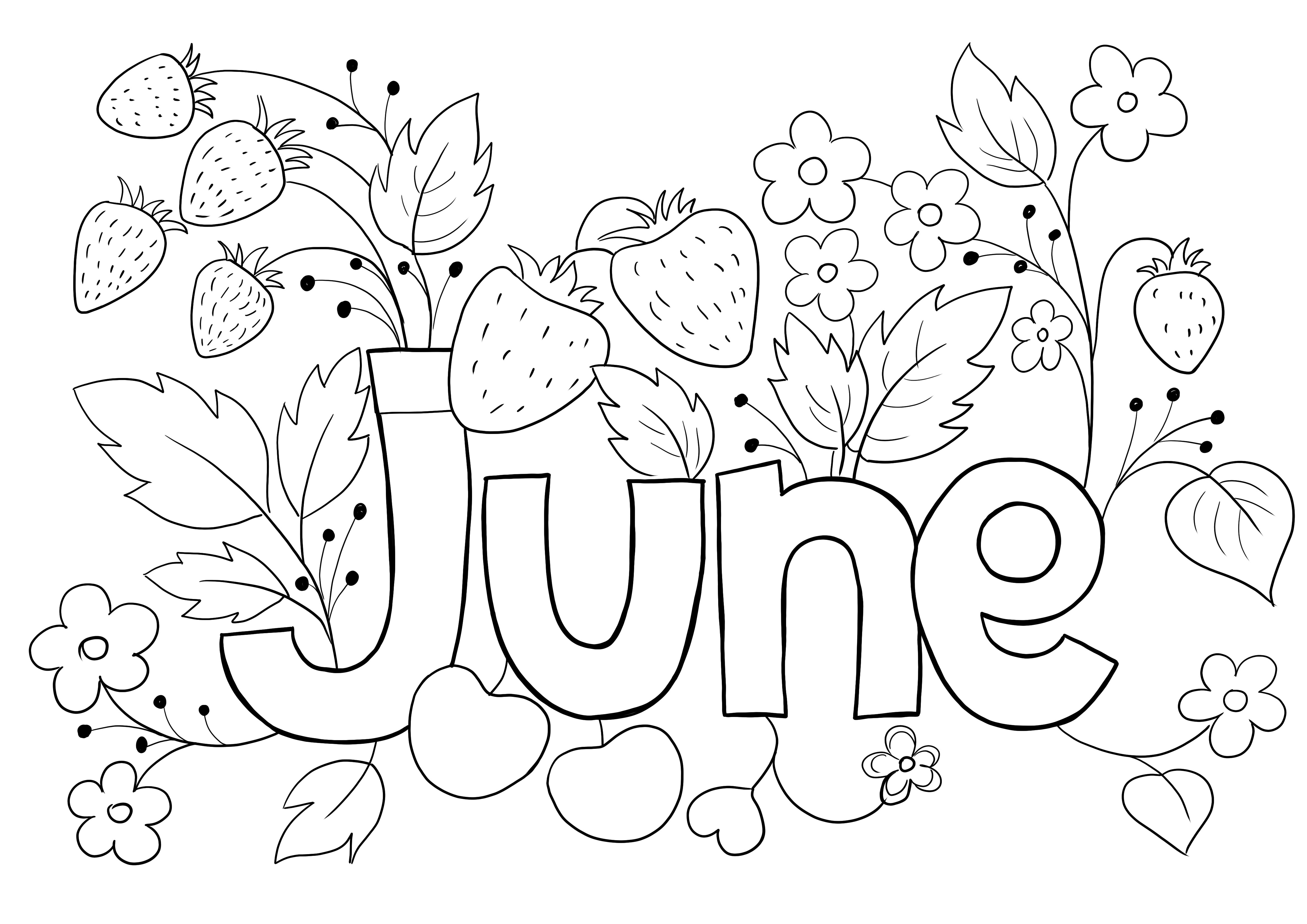 June month of summer season coloring image for free to print