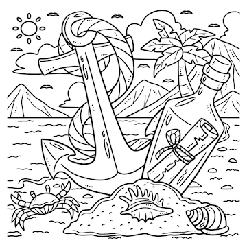 Premium vector summer message in a bottle and anchor coloring