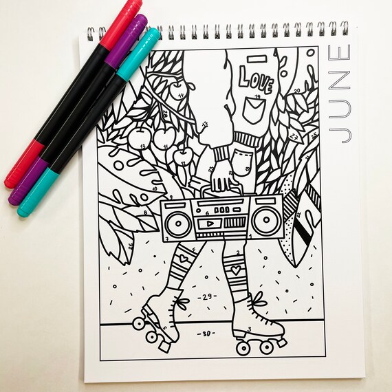 Digital download june coloring calendar june coloring page summer coloring page a brighter year