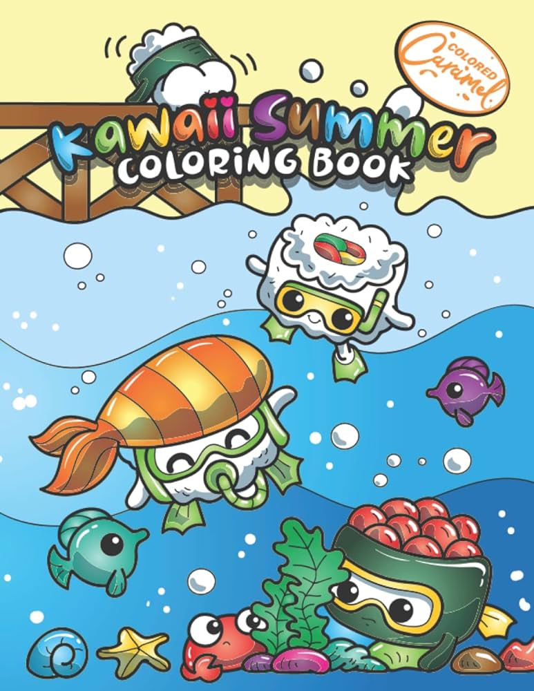 Kawaii summer loring book cute kawaii kawaii loring book gift with panda bear pirates sushi divers surfing dogs and more adorable summery designs perfect for fun and relaxation caramel lored