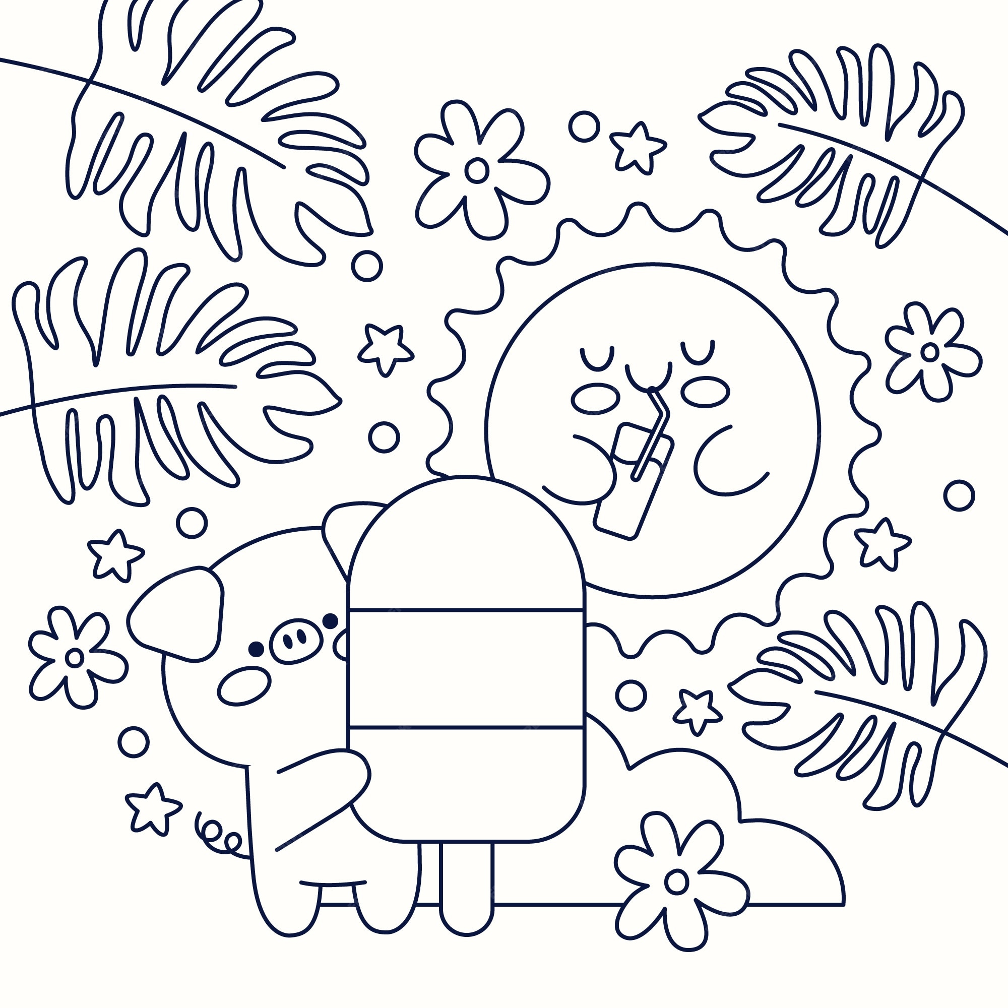 Free vector flat design kawaii coloring book illustration