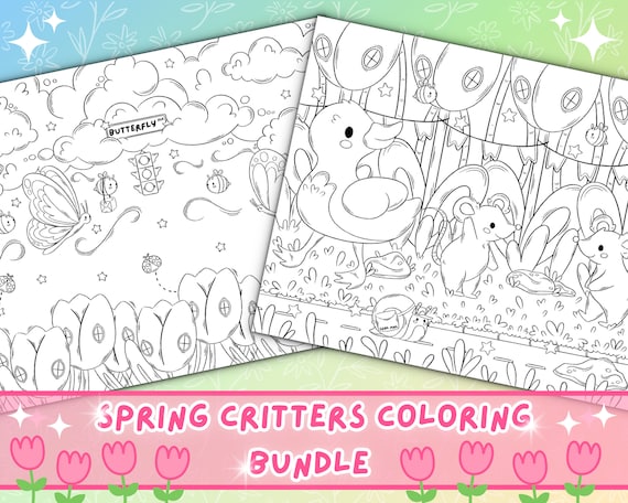 Cute spring coloring page bundle kawaii floral coloring pages kawaii coloring pages for spring and summer summer kawaii art print