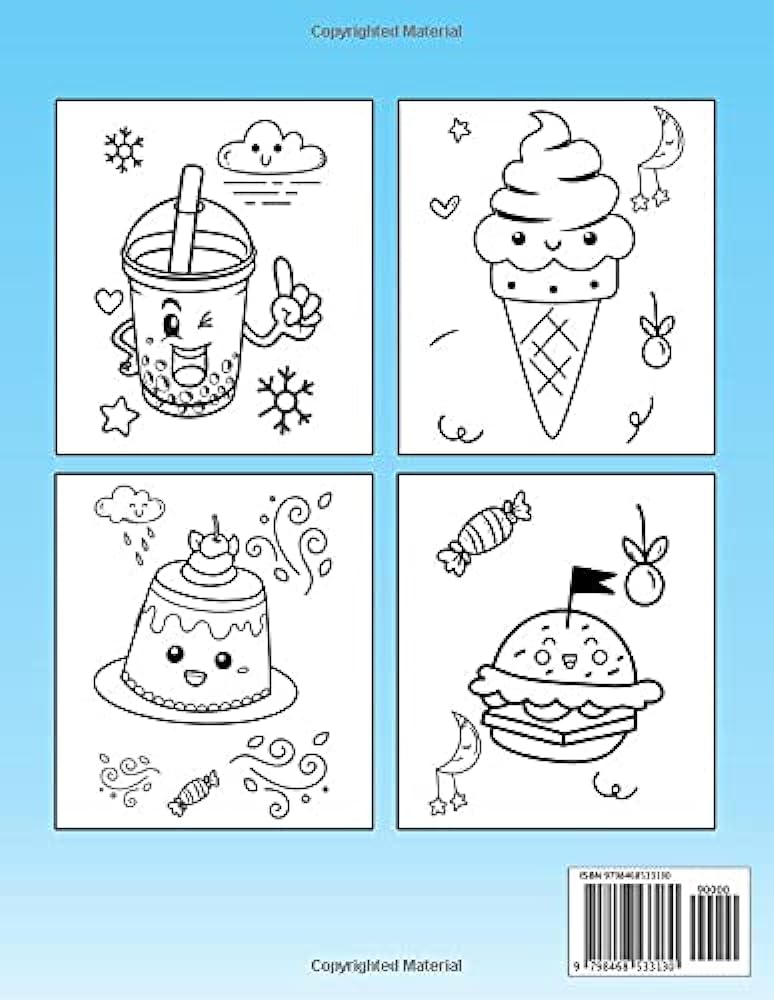 Dessert kawaii coloring book for kids cute food fun and relaxing kawaii doodle coloring pages for kids toddler girls boys and adult ages