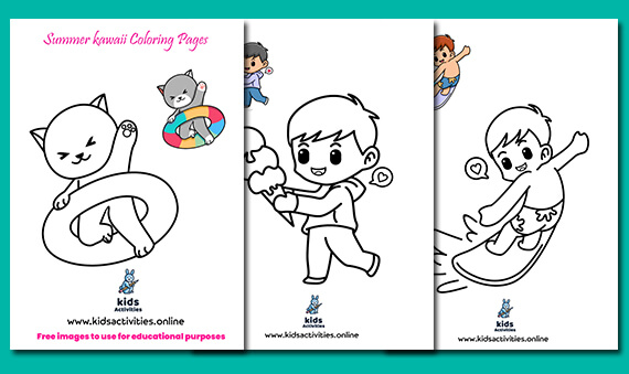 Free printable summer kawaii coloring pages for kids â kids activities