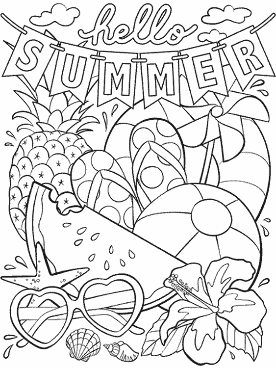 Hello summer coloring page