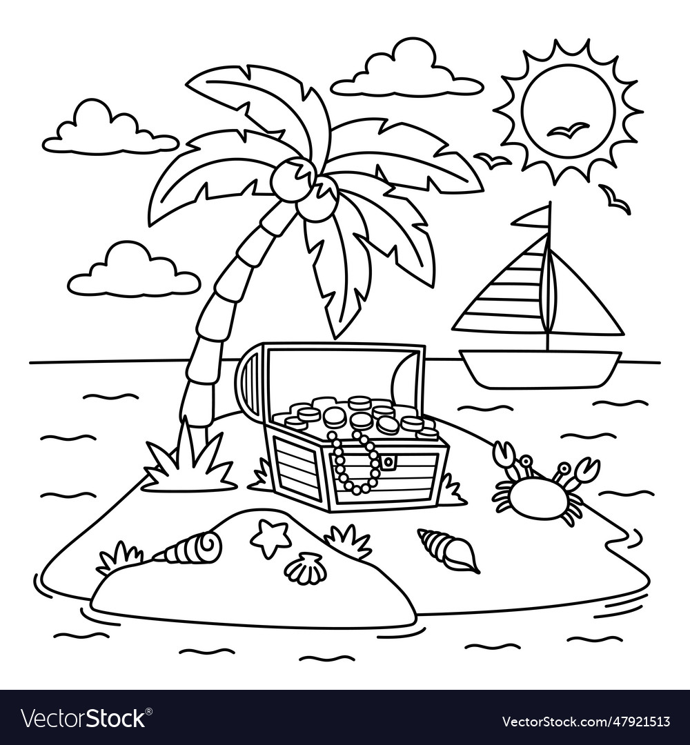 Island summer coloring page for kids royalty free vector