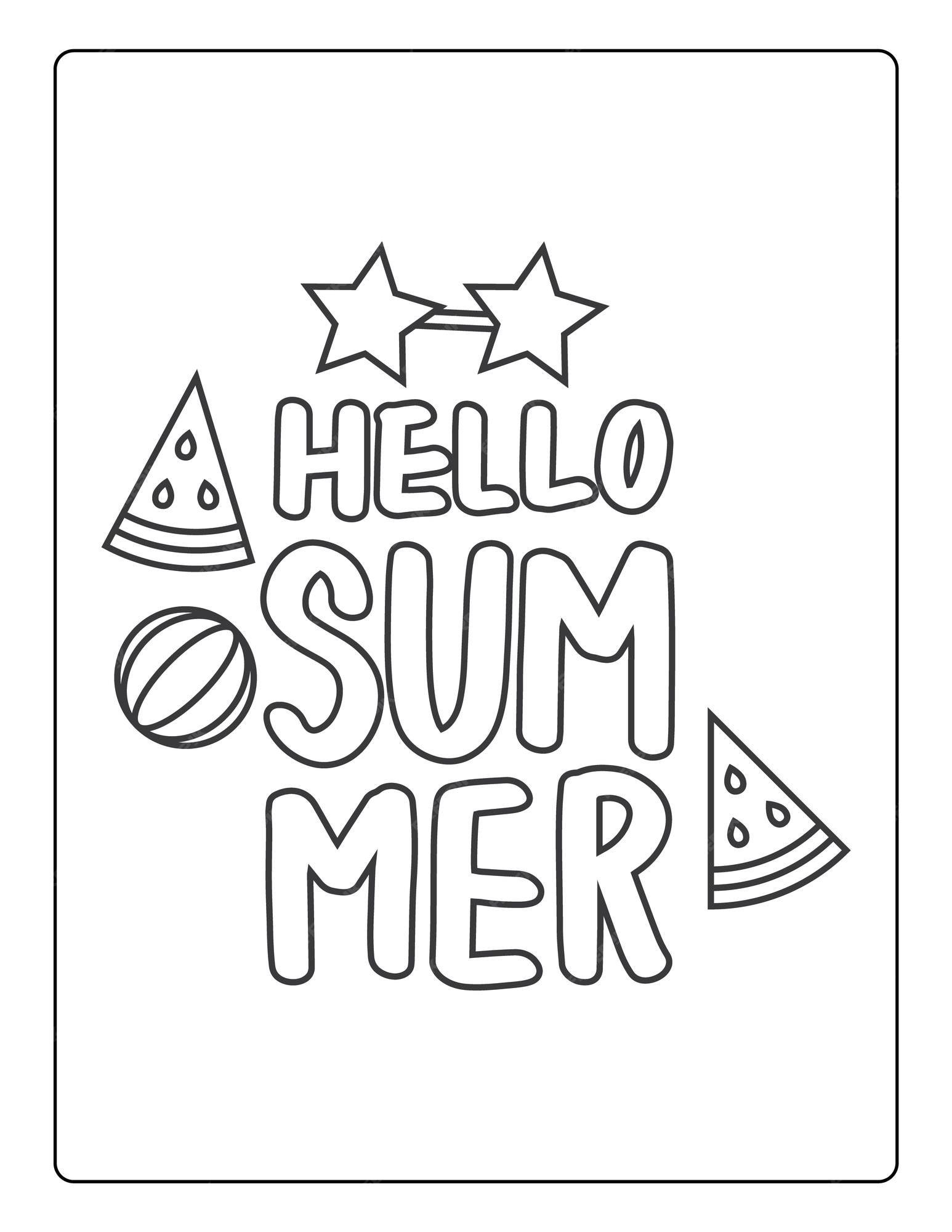 Premium vector summer coloring pages for kids with summer vibes sun and trees black and white coloring book