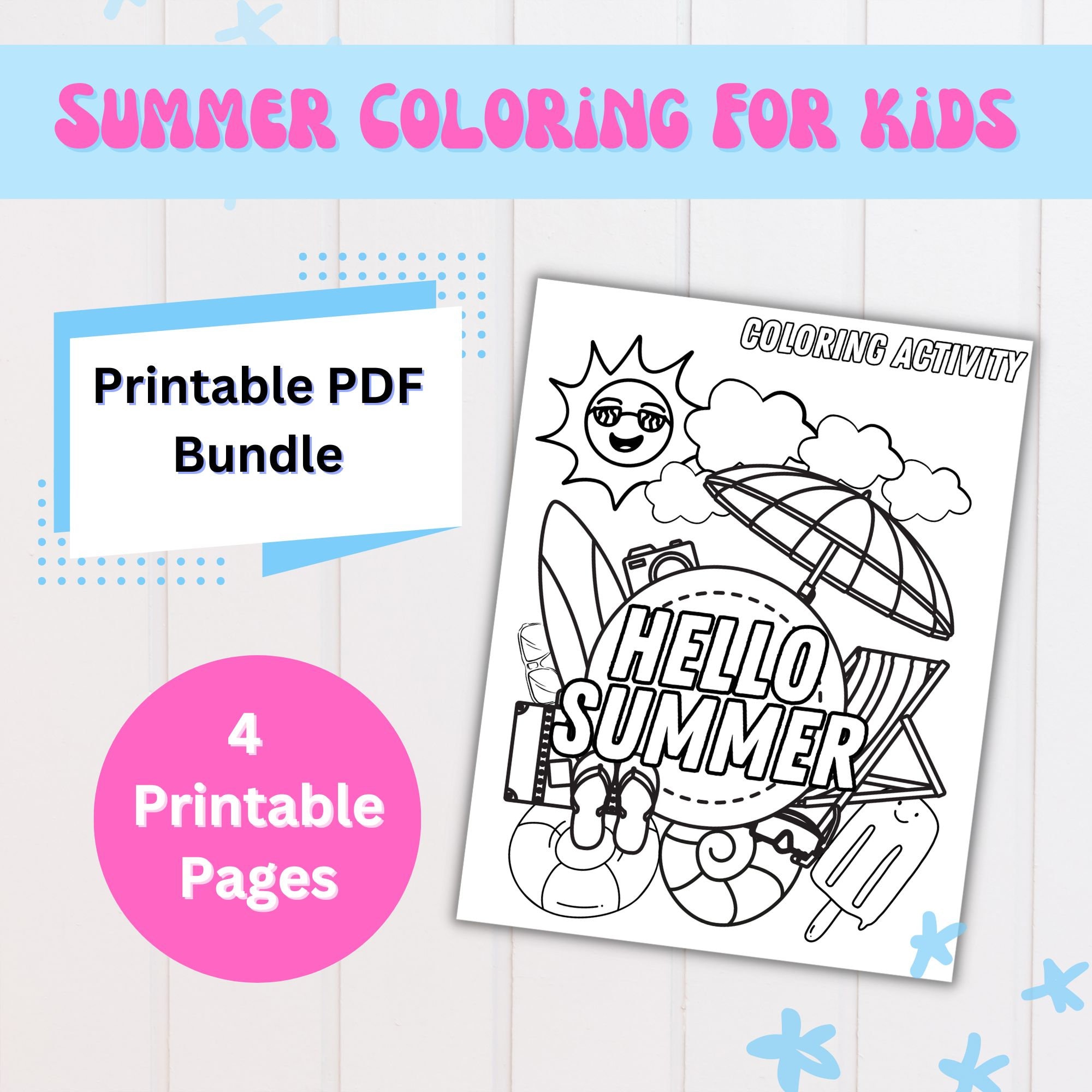 Printable summer coloring pages for kids count by number color by number instant download endless fun and learning