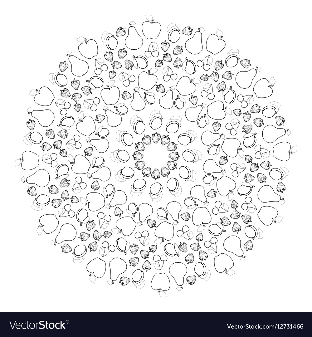 Summer fruity mandala coloring book black vector image