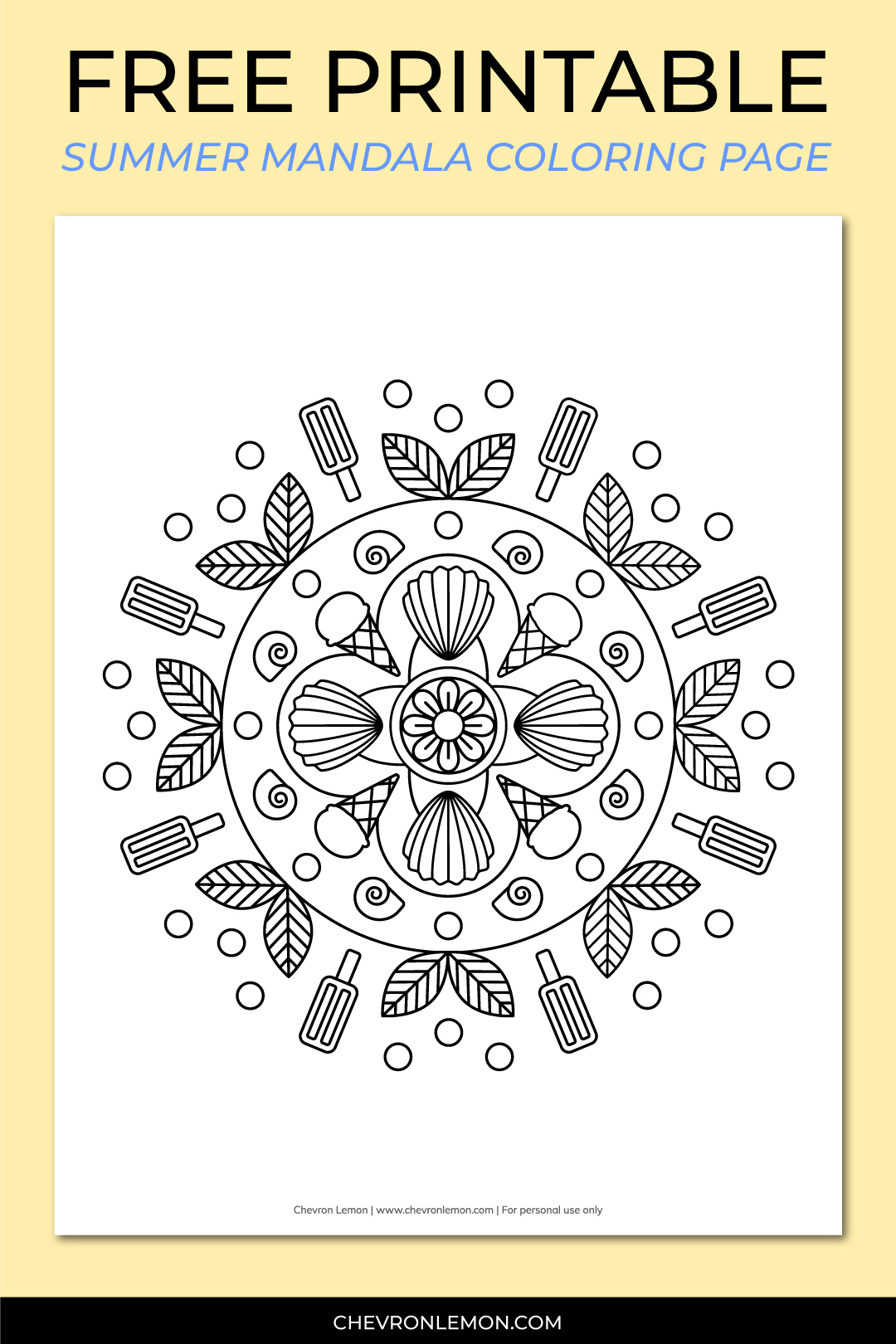 Printable summer mandala coloring page