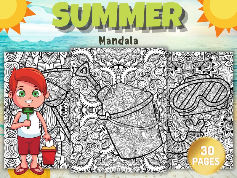 Printable summer season mandala coloring pages sheets