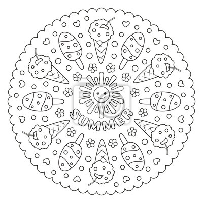 Coloring page mandala for kids with summer ice cream vector fototapeta â fototapety bãlã vodnã meloun symbol