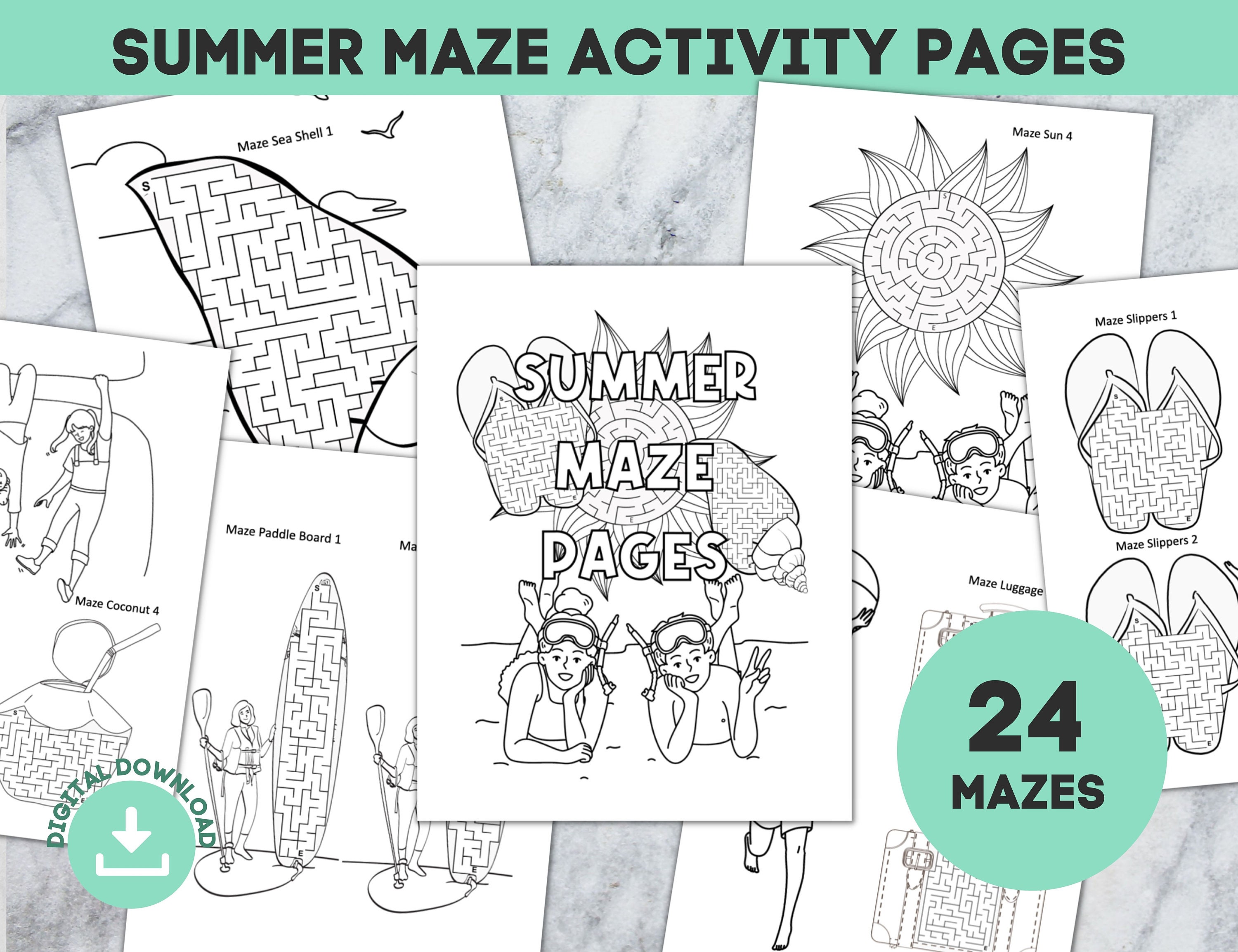 Summer activity pack printable summer maze coloring pages