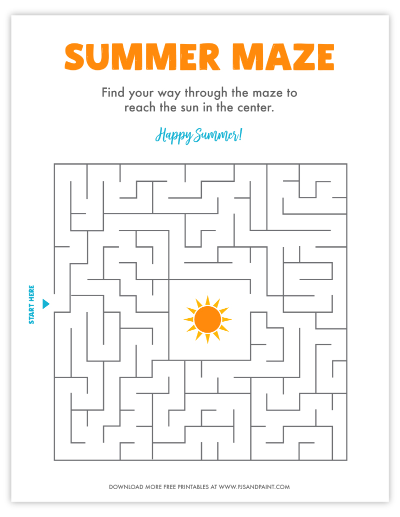 Free printable summer maze for kids