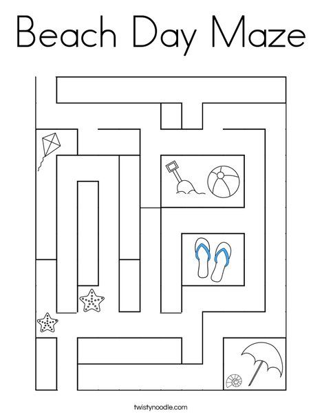 Beach day maze coloring page